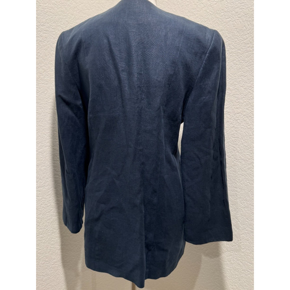 Vintage Womens Linen Blazer MARIMEKKO Sz 6 Made in Finland Navy Blue Jacket - Picture 3 of 11